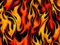 In flames