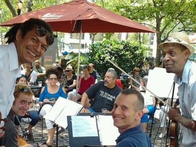 Musicians of the "Puro Gusto" Band at Richard Tucker park across from the Lincoln Center, NYC