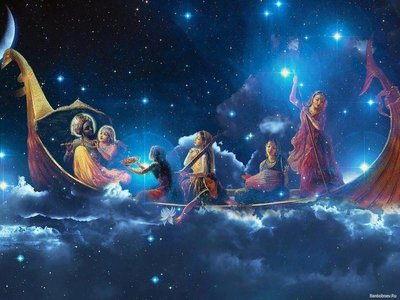 Sri Sri Radha Krishna on a boat with the gopis. (Picture by ISKCON)