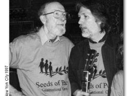 Communing with Pete Seeger at concert to benefit Seeds of Peace Int'l Camp for Conflict Resolution