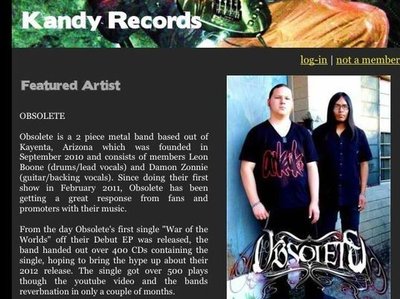 Obsolete featured artist of Oct 2012 on www.kandyrecords.com