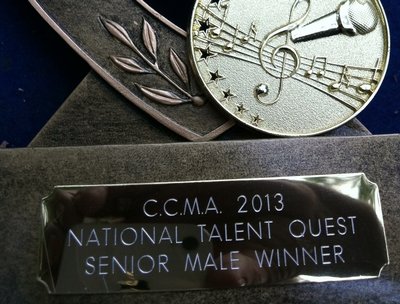 my trophie for winning the male vocal section of the CCMA talent quest :)