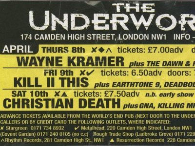 Promo poster of the London gig, Christian Death European tour.