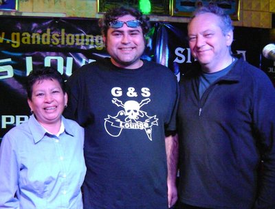 L to R:Marina,Engineer Tony Curtis and DJ Mike Penard from Radio ISA in Leon,France at G & S Lounge