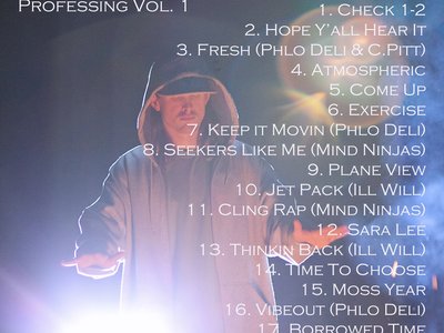 Back cover and tracklisting for Professing Vol. 1