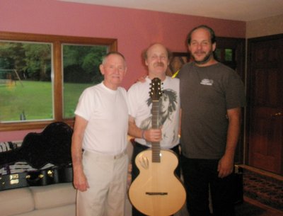 My brother-in-law, Al Bernier, Bob Moore, and Eric Solomon, luthier of Solomon guitars, Epping, NH