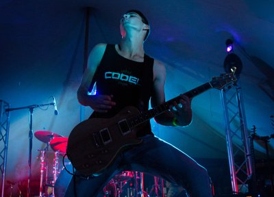 Steffan praising the Rock Gods.
