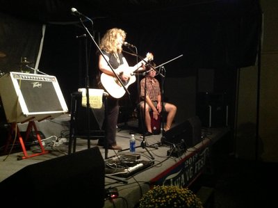 Onstage at "Twangfest" in Watertown, TN - solo with a cajon friend backing me up