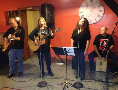 all of the band members rehearsing in Elora at the Metcalfe Pub ... 
