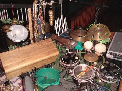 Jamie Janover's percussion set-up with ZILLA: custom designed mini-kit and perc. with water bucket 