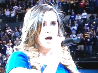 On the big screen at Bankers Life Fieldhouse singing the National Anthem for the Indiana Pacers.