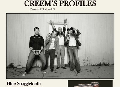 Blue Snaggletooth CREEM Boy Howdy! beer ad. photo by Doug Coombe
