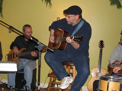 Playing a house concert with Clara, Peter Hayes and Paul Iaboni at my friend Larry Goetz's house
