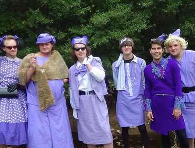The StoneCoats and team in their purple dress for The Purple Dress Run in Jackson, MS for Domestic V
