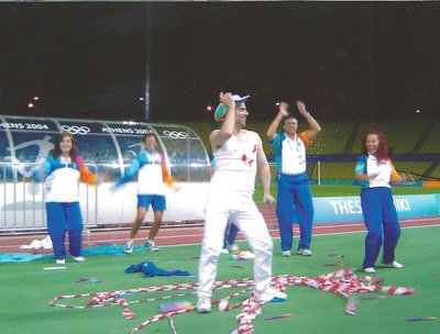 Athens 2004 Olympic Games. Aris singing in Kaftanzogleio Venue after the last football game.