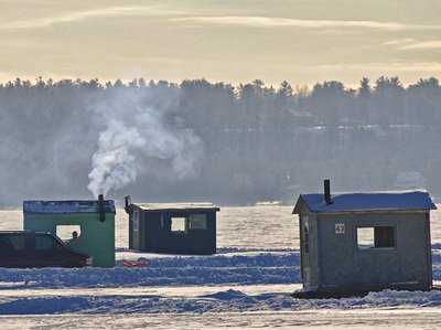Ice Fishing in January on Lake of Two-Mountains, Quebec