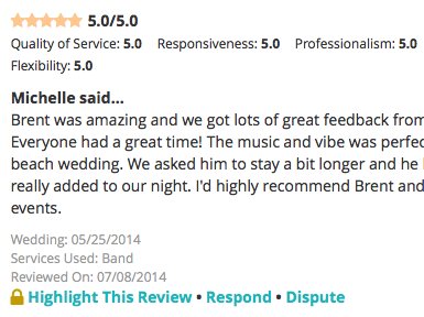 WeddingWire.com Review from Michelle