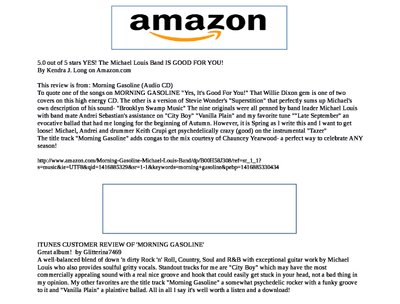 TMLB MORNING GASOLINE CUSTOMER REVIEWS FROM AMAZON, ITUNES 
