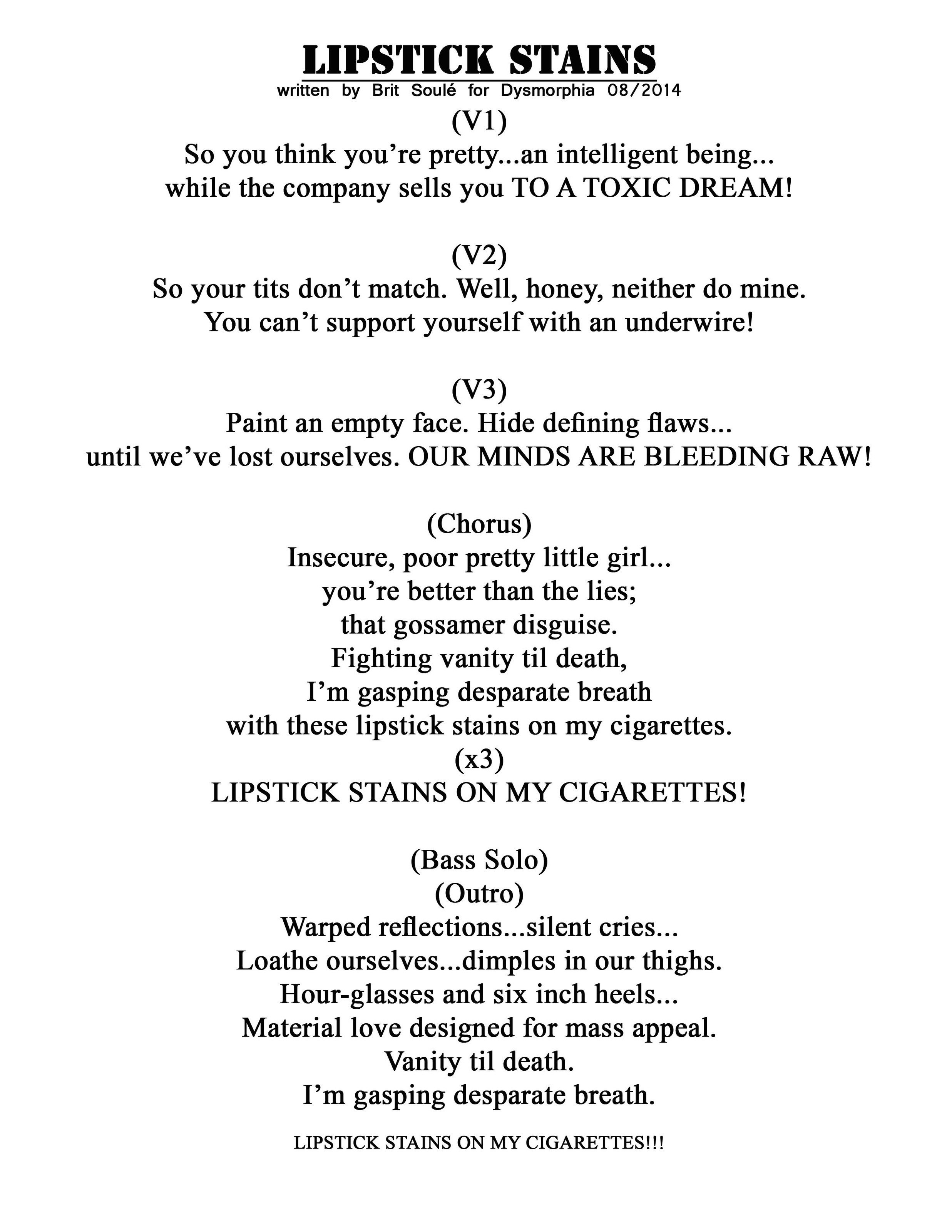 cigarettes and black lipstick stains lyrics Lipstick Stains by Dysmorphia