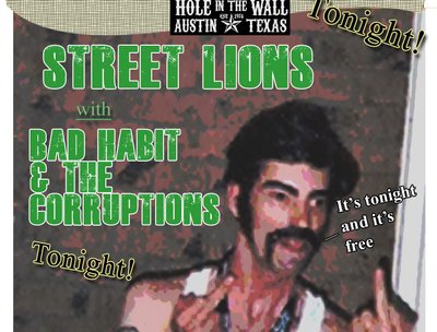 Missing P.E. teacher flyer, but really its a show at hole in the wall 3.11.15