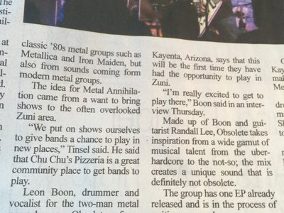 We are mentioned in this weeks edition (8/17/2015) of the Gallup Independent newspaper all thanks to