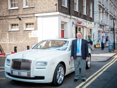 Ryan with Rolls Royce White Ghost Wedding Car - London 2015