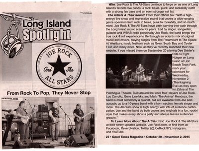 Joe Rock & The All Stars Spotlight In Good Times Magazine