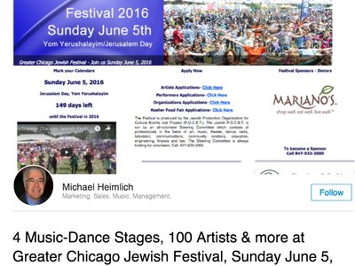 4 Music-Dance Stages, 100 Artists & more at Greater Chicago Jewish Festival, Sunday June 5, 2016