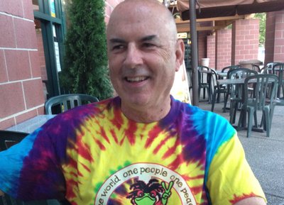 Bob in his first tie-dye shirt. He missed the hippie era (in the nerd-factory).