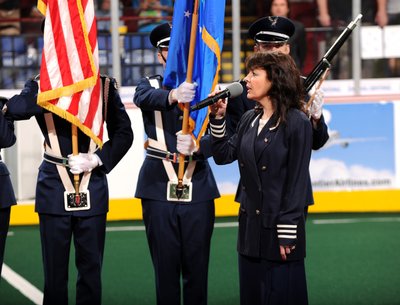 Cheryl singing National Anthem at Milwaukee Wave Soccer game