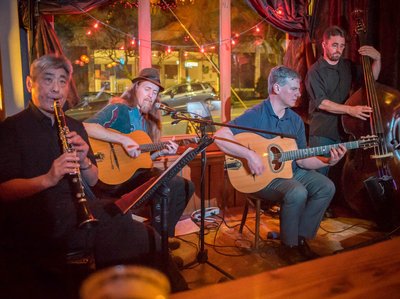Corkscrew Wine Bar on 3-3-2016. Featuring Larry Nobori on clarinet, Chris on guitar, Drew on bass.