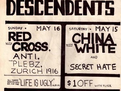 ANTI - 1980's flyer with the DESCENDENTS, RED CROSS, CHINA WHITE all at Dancing Waters