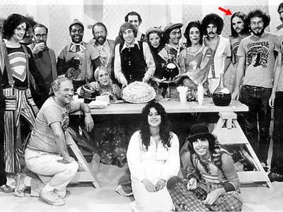 Rich (arrow) with the original NY cast of Godspell in 1971