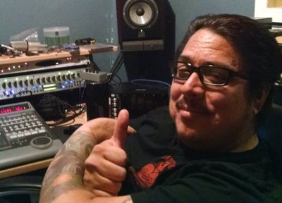 Mike Apodaca from Bleeding Heart Records in the control room yesterday as we finished up our demo tr
