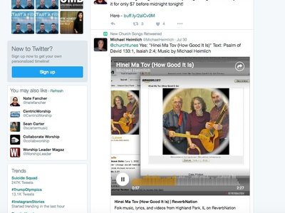 Hinei Ma Tov (How Good It Is) on ReverbNation included in New Church Songs Twitter "Sing A New Song"
