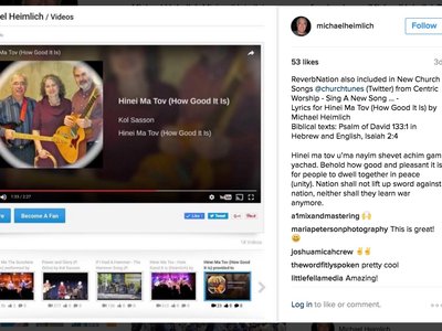 Instagram post: new video on ReverbNation for Hinei Ma Tov (How Good It Is) - to YouTube by CD Baby