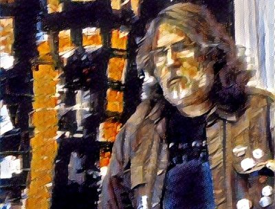 Photo (a test photo for a solo album cover) by Diane Schapira. Painting by Joel Schapira.
