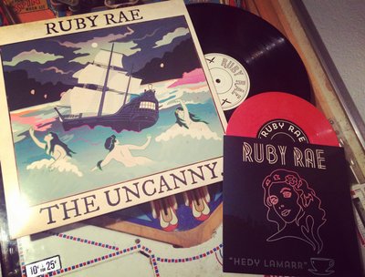 Vinyl covers for The Uncanny + Hedy Lamarr from Hand Drawn Records!