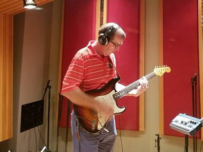 Joe tracking rhythm guitar at The Art Institute of Houston