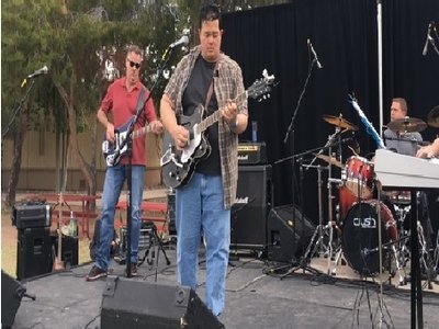 Rage Event, 1/14/2017: L to R - Brad (Bass); thurane (Vocals & Guitar); Andy (Drums); Katie (Keys)