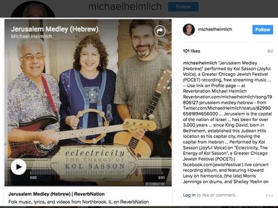 Instagram  - "Jerusalem Medley (Hebrew)" performed by Kol Sasson (Joyful Voice) ... 