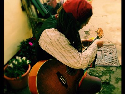 Stringing the Guitar before a gig
