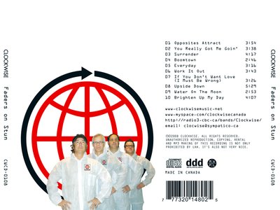 The back cover for Clockwise's 2008 album Faders On Stun.