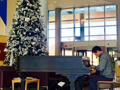 Piano in The Sweetest Place on Earth. The heart of this hospital is the Center Stage piano.