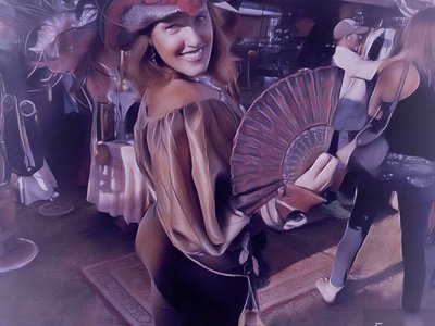 Lady Matilda, taking a break from corsets and bodices, at the Pirate Festival in Cedar Key, Florida.