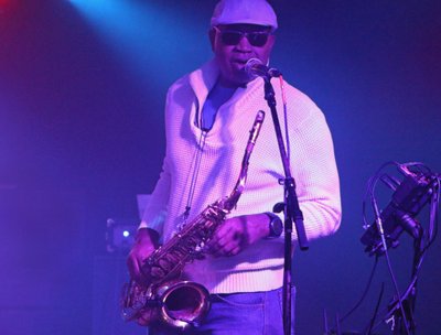 Joe on Sax with Rickshaw Lizard, Dec 8th 2017 at Fish Head Cantina. Photo: Gayle Mangan Kassal.