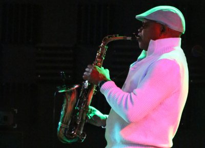 Joe killing it on Sax. With Rickshaw Lizard, Baltimore, Dec 8th 2017. Photo: Gayle Mangan Kassal