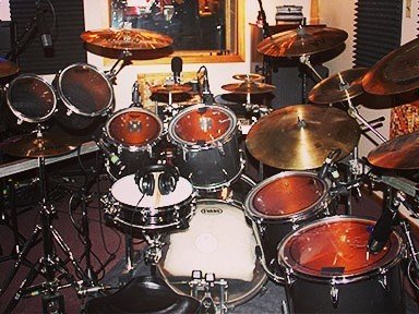 Jon's kit set up at Catalyst Recordings. Laying down tracks for our E.P "Eclipse"