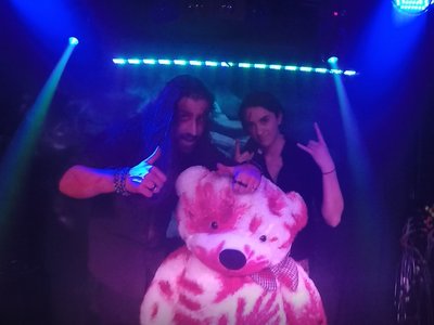 Callisto the giant bloody teddy bear filling in on drums!