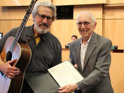 With Nick Licata being presented with 40th Anniversary Proclamation for legal busking.